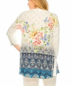 Jostar Women's Round Nk Band Tunic Top Quarter Sleeve Sublimation Plus, 345HT-QXU1-R-U183 Plus Size