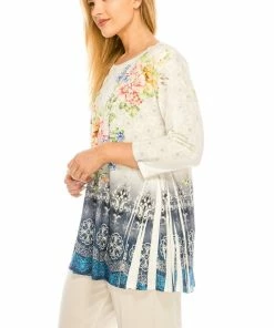 Jostar Women's Round Nk Band Tunic Top Quarter Sleeve Sublimation Plus, 345HT-QXU1-R-U183 Plus Size