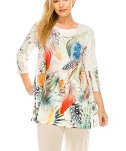 Jostar HIT Round NK Band Tunic Top Quarter Sleeve Rhinestones-345HT-QRU1-R-U181 Tops