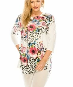 Jostar Tops HIT Round NK Band Tunic Top Quarter Sleeve Rhinestones-345HT-QRU1-R-U182