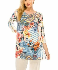 Jostar Women's Round Neck Band Tunic Quarter Sleeve Sublimation Plus, 345HT-QXU-R-U179 Tops