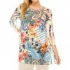 Jostar Women's Round Neck Band Tunic Quarter Sleeve Sublimation Plus, 345HT-QXU-R-U179 Tops