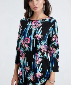 Jostar Women's Stretchy Rounded Bottom Tunic Top Quarter Sleeve Print-346BN-QRP1-W039 Quarter Sleeves