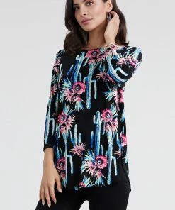 Jostar Women's Stretchy Rounded Bottom Tunic Top Quarter Sleeve Print-346BN-QRP1-W039 Quarter Sleeves