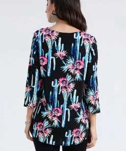 Jostar Women's Stretchy Rounded Bottom Tunic Top Quarter Sleeve Print-346BN-QRP1-W039 Quarter Sleeves