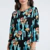 Jostar Women's Stretchy Rounded Bottom Tunic Top Quarter Sleeve Print-346BN-QRP1-W039 Quarter Sleeves