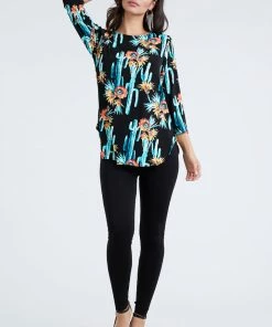 Jostar Women's Stretchy Rounded Bottom Tunic Top Quarter Sleeve Print-346BN-QRP1-W039 Quarter Sleeves