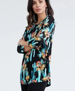 Jostar Women's Stretchy Rounded Bottom Tunic Top Quarter Sleeve Print-346BN-QRP1-W039 Quarter Sleeves