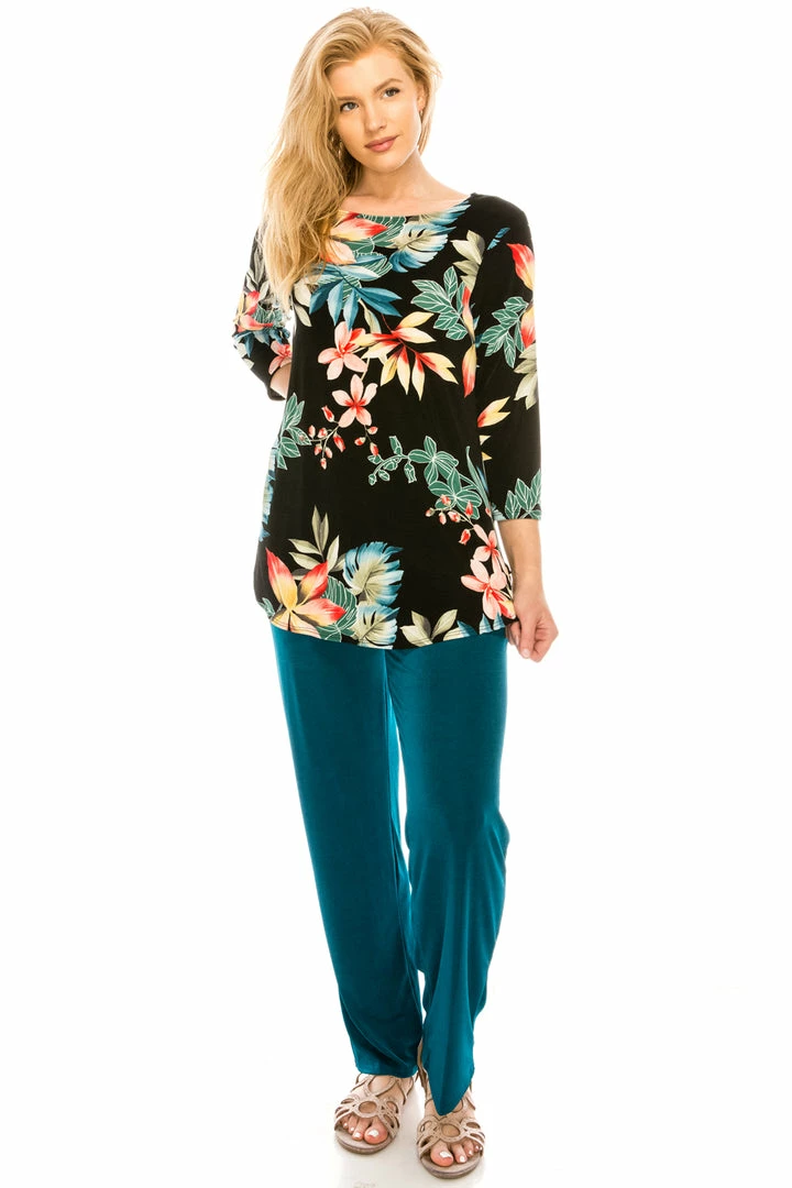 Jostar Women's Stretchy Rounded Bottom Tunic Top Quarter Sleeve Print Plus, 346BN-QXP1-W189 Tops