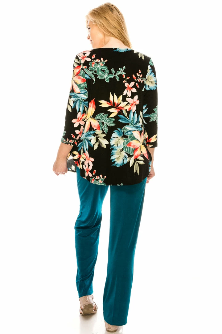 Jostar Women's Stretchy Rounded Bottom Tunic Top Quarter Sleeve Print Plus, 346BN-QXP1-W189 Tops