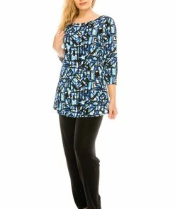 Jostar Women's Stretchy Rounded Bottom Tunic Top Quarter Sleeve Print Plus, 346BN-QXP-W196 Tops