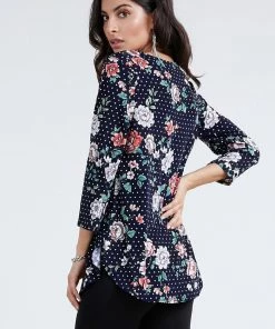 Tops Jostar Women's Stretchy Rounded Bottom Tunic Top Quarter Sleeve Print Plus, 346BN-QXP-W211