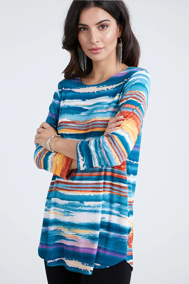 Jostar Women's Stretchy Rounded Bottom Tunic Top Quarter Sleeve Print-346BN-QRP1-W213