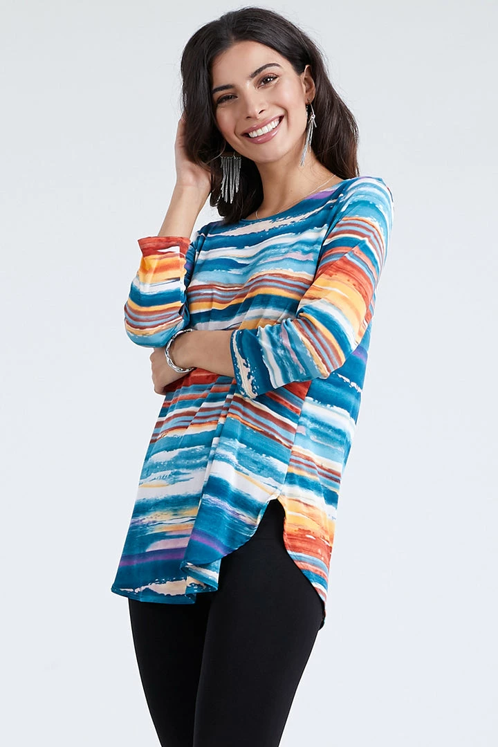 Jostar Women's Stretchy Rounded Bottom Tunic Top Quarter Sleeve Print-346BN-QRP1-W213