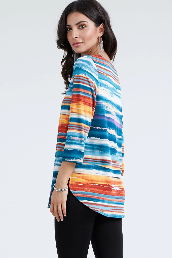 Jostar Women's Stretchy Rounded Bottom Tunic Top Quarter Sleeve Print-346BN-QRP1-W213