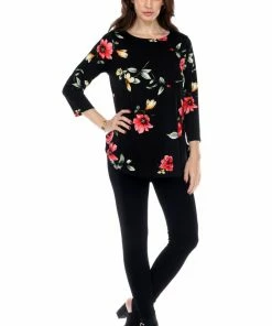 Quarter Sleeves Jostar Women's Stretchy Rounded Bottom Tunic Top Quarter Sleeve Print-346BN-QRP1-W215
