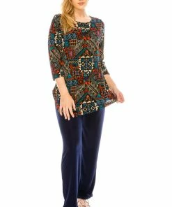 Jostar Women's Stretchy Rounded Bottom Tunic Top Quarter Sleeve Print-346BN-QRP1-W070