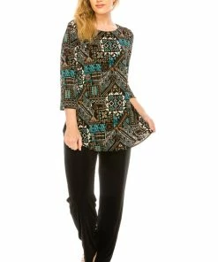 Jostar Women's Stretchy Rounded Bottom Tunic Top Quarter Sleeve Print-346BN-QRP1-W070