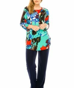 Quarter Sleeves Jostar Women's Stretchy Rounded Bottom Tunic Top Quarter Sleeve Print, 346BN-QP-W081
