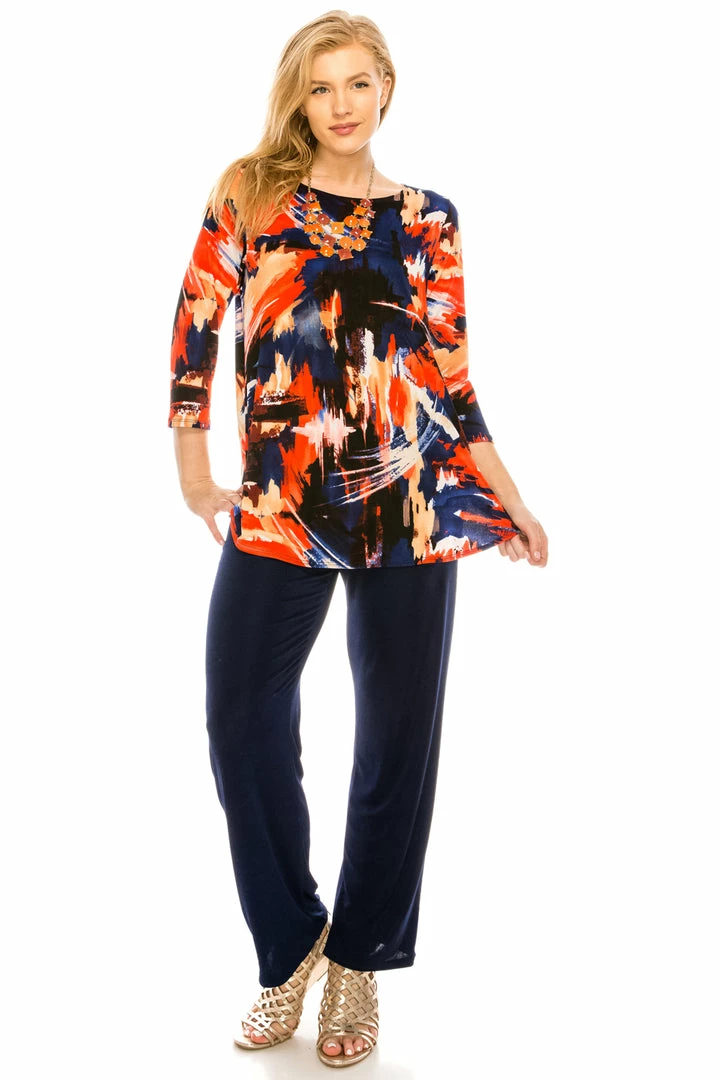 Jostar Women's Stretchy Rounded Bottom Tunic Top Quarter Sleeve Print-346BN-QRP1-W082
