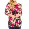 Jostar Women's Stretchy Rounded Bottom Tunic Top Quarter Sleeve Print-346BN-QRP1-W082
