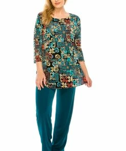 Quarter Sleeves Jostar Women's Stretchy Rounded Bottom Tunic Top Quarter Sleeve Print-346BN-QRP1-W167