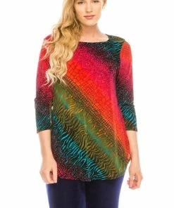 Quarter Sleeves Jostar Women's Stretchy Rounded Bottom Tunic Top Quarter Sleeve Print-346BN-QRP1-W182