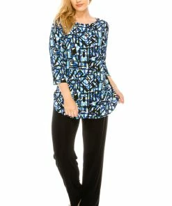 Jostar Women's Stretchy Rounded Bottom Tunic Top Quarter Sleeve Print-346BN-QRP1-W196