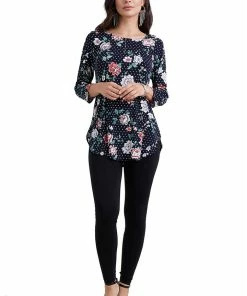 Jostar Women's Stretchy Rounded Bottom Tunic Top Quarter Sleeve Print-346BN-QRP1-W211 Quarter Sleeves