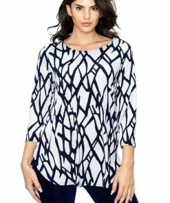 Jostar Women's Stretchy Rounded Bottom Tunic Top Quarter Sleeve Print-346BN-QRP1-W225 Quarter Sleeves