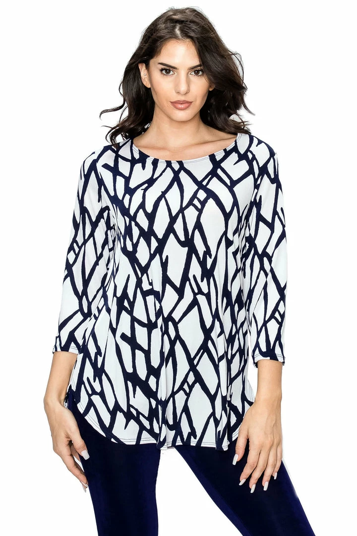 Jostar Women's Stretchy Rounded Bottom Tunic Top Quarter Sleeve Print-346BN-QRP1-W225 Quarter Sleeves