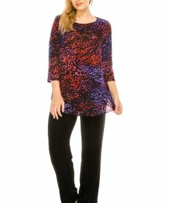 Jostar Women's Stretchy Rounded Bottom Tunic TopQuarter Sleeve Print Plus, 346BN-QXP-W001 Tops