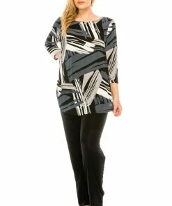 Tops Jostar Women's Stretchy Rounded Bottom Tunic TopQuarter Sleeve Print Plus, 346BN-QXP-W037
