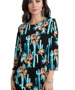 Jostar Women's Stretchy Rounded Bottom Tunic Top Quarter Sleeve Print Plus, 346BN-QXP-W039