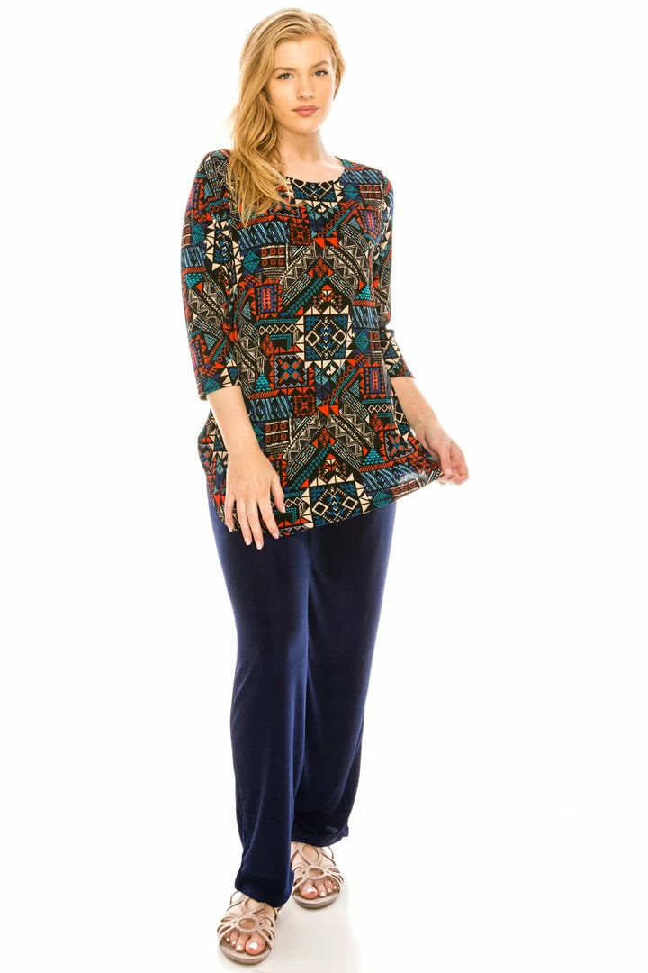 Jostar Women's Stretchy Rounded Bottom Tunic TopQuarter Sleeve Print Plus, 346BN-QXP-W070 Tops