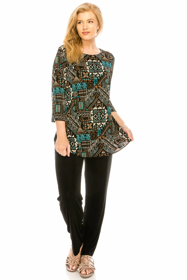 Jostar Women's Stretchy Rounded Bottom Tunic TopQuarter Sleeve Print Plus, 346BN-QXP-W070 Tops
