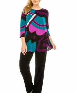 Jostar Women's Stretchy Rounded Bottom Tunic TopQuarter Sleeve Print Plus, 346BN-QXP-W077