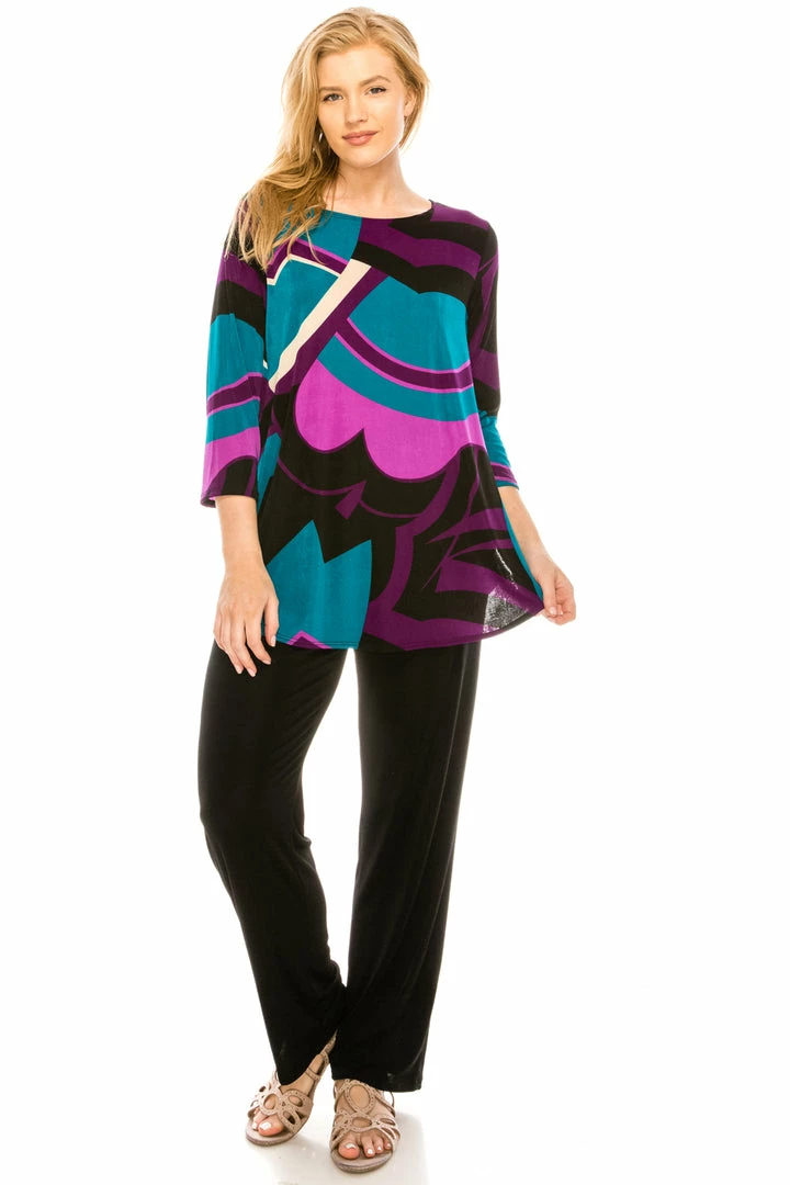 Jostar Women's Stretchy Rounded Bottom Tunic TopQuarter Sleeve Print Plus, 346BN-QXP-W077