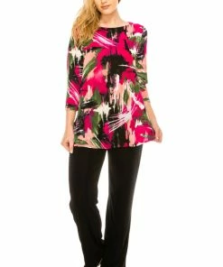 Jostar Women's Stretchy Rounded Bottom Tunic Top Quarter Sleeve Print Plus, 346BN-QXP-W082 Tops