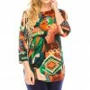 Tops Jostar Women's Stretchy Rounded Bottom Tunic TopQuarter Sleeve Print Plus, 346BN-QXP-W090