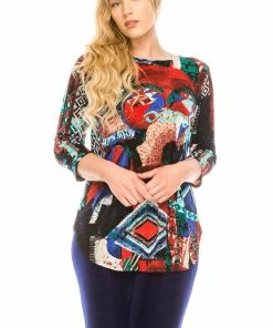 Tops Jostar Women's Stretchy Rounded Bottom Tunic TopQuarter Sleeve Print Plus, 346BN-QXP-W090