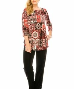 Jostar Women's Stretchy Rounded Bottom Tunic TopQuarter Sleeve Print Plus, 346BN-QXP-W166 Tops