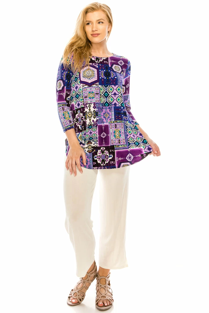 Jostar Women's Stretchy Rounded Bottom Tunic TopQuarter Sleeve Print Plus, 346BN-QXP-W166 Tops