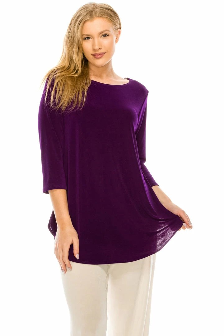 Jostar Women's Stretchy Rounded Bottom Tunic Top Quarter Sleeves Plus, 346BN-QX Plus Size