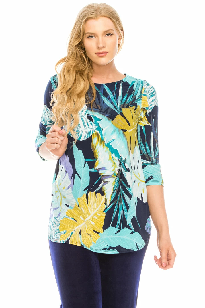 Jostar Online Jostar Women's HIT Rounded Bottom Tunic TopQuarter Sleeve Print Plus, 346HT-QXP1-W200 Tops