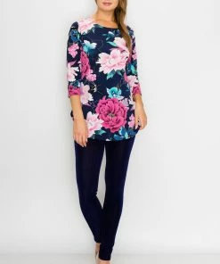 Jostar Women's HIT Rounded Bottom Tunic Top Quarter Sleeve Print-346HT-QRP1-W237 Quarter Sleeves