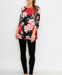 Jostar Women's HIT Rounded Bottom Tunic Top Quarter Sleeve Print-346HT-QRP1-W237 Quarter Sleeves