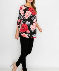 Jostar Women's HIT Rounded Bottom Tunic Top Quarter Sleeve Print-346HT-QRP1-W237 Quarter Sleeves