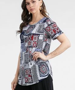 Jostar Women's HIT Rounded Bottom Tunic Top Short Sleeve Print, 346HT-SXP-W192 Tops
