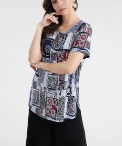 Jostar Women's HIT Rounded Bottom Tunic Top Short Sleeve Print, 346HT-SXP-W192 Tops